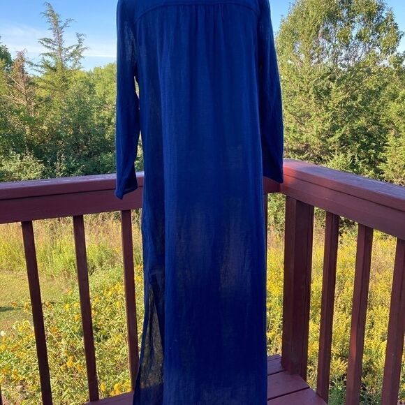 Land’s End Swim Coverup long sleeve sheer tassels embroidered modest Navy Small - Picture 11 of 16
